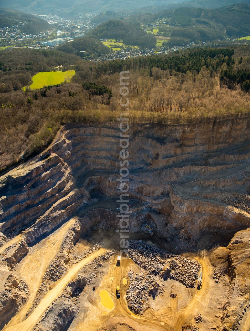 Aerial photograph Hagen - Quarry for the mining and handling of sandstone in the district Herbeck in Hagen in the state North Rhine-Westphalia, Germany