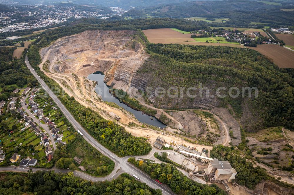 Hagen from the bird's eye view: quarry for the mining and handling of sandstone in the district Herbeck in Hagen at Ruhrgebiet in the state North Rhine-Westphalia, Germany