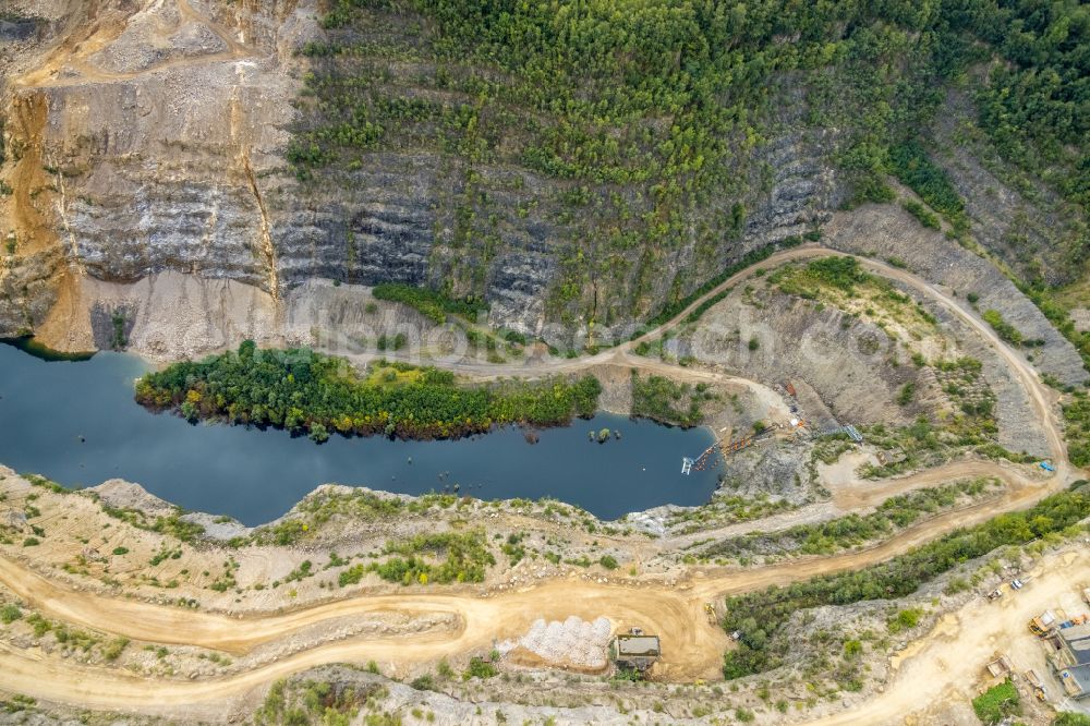 Hagen from above - quarry for the mining and handling of sandstone in the district Herbeck in Hagen at Ruhrgebiet in the state North Rhine-Westphalia, Germany