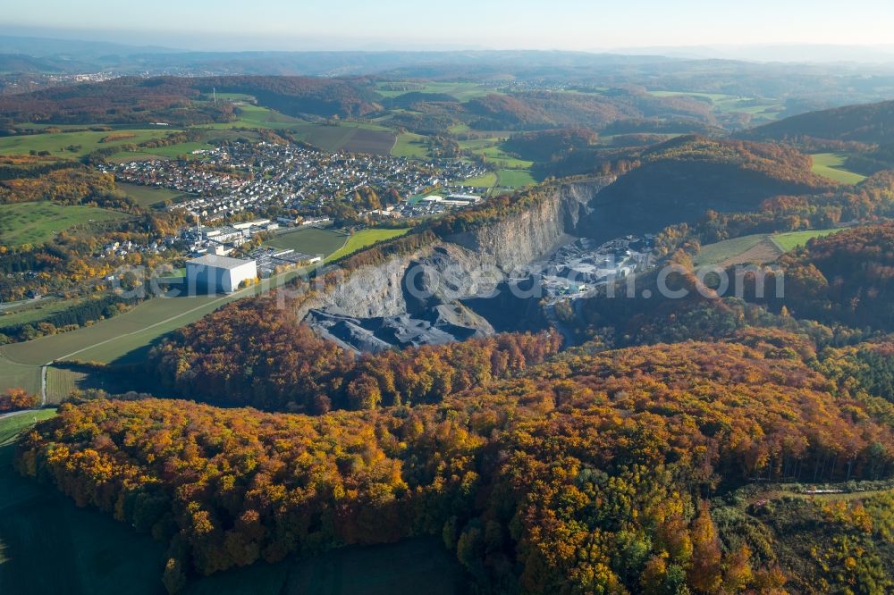 Aerial image Arnsberg - Quarry for the mining and handling in Neheim in Arnsberg in the state North Rhine-Westphalia