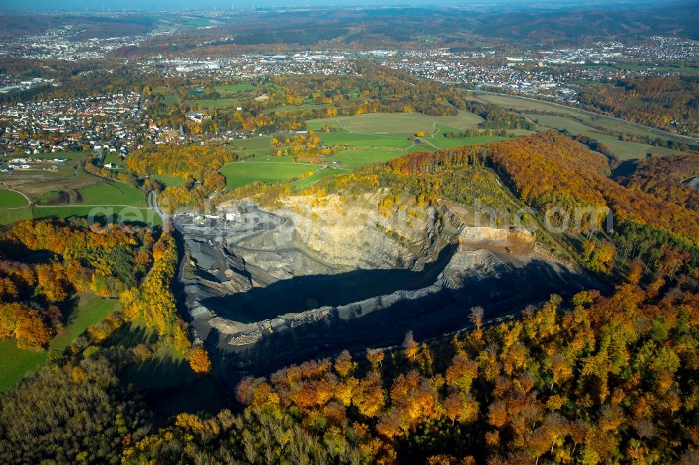 Aerial photograph Arnsberg - Quarry for the mining and handling in Neheim in Arnsberg in the state North Rhine-Westphalia