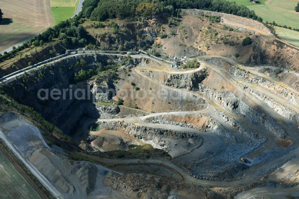 Reimersgrün from above - Quarry Diabasbruch Reimersgruen of the company Hartsteinwerke for the mining and handling of bulk good in Reimersgruen in the state Saxon