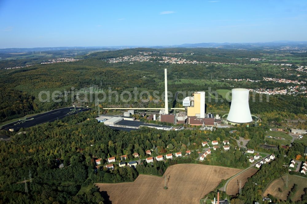 Aerial photograph Bexbach - View the power plant Bexbach, a coal-fired power plant in the Saarland and with a capacity of 773 megawatts. It is the most efficient power plant in the Saarland