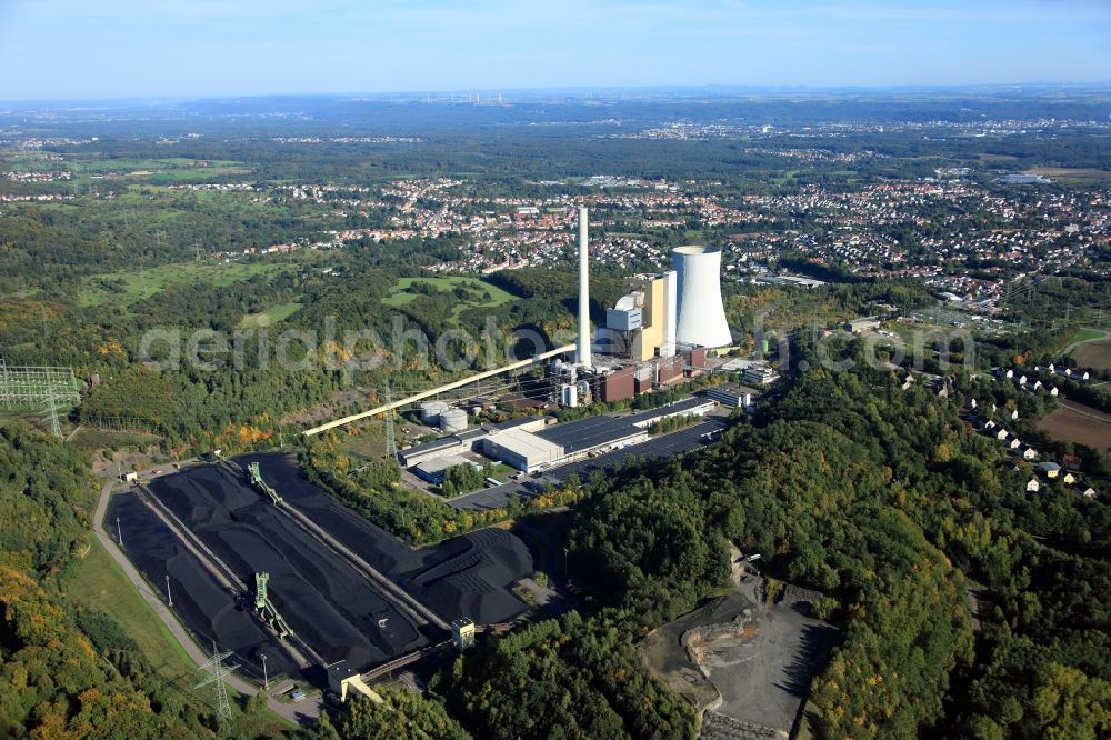 Bexbach from above - View the power plant Bexbach, a coal-fired power plant in the Saarland and with a capacity of 773 megawatts. It is the most efficient power plant in the Saarland