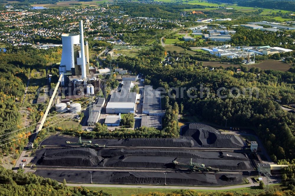 Bexbach from the bird's eye view: View the power plant Bexbach, a coal-fired power plant in the Saarland and with a capacity of 773 megawatts. It is the most efficient power plant in the Saarland