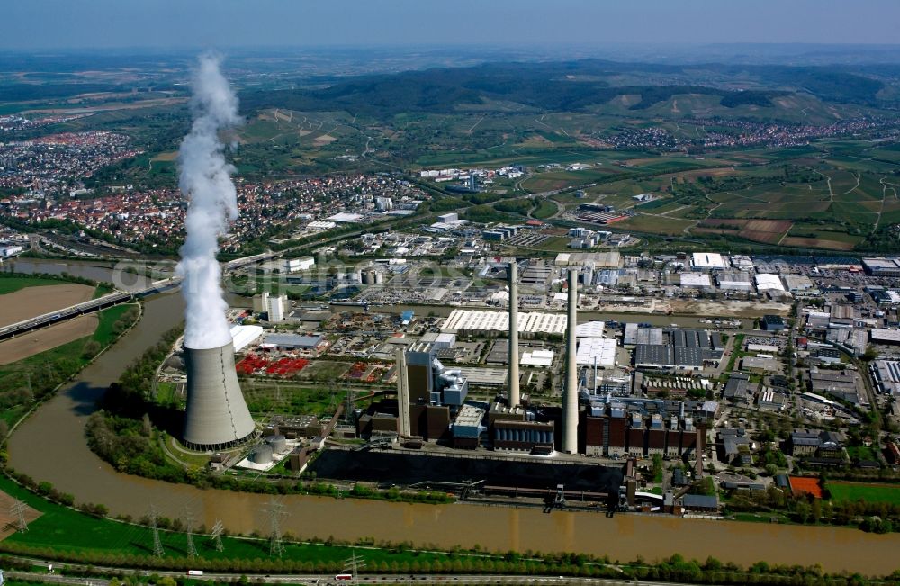 Heilbronn from above - The coal-fired power plant in Heilbronn in Baden Wuerttemberg. The cogeneration plant has Heilbronn the largest coal-fired power plants block of EnBW AG