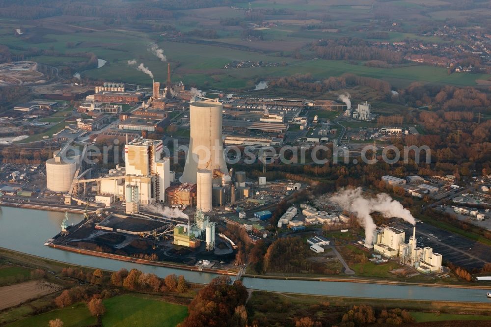 Lünen from above - Coal power plant of Trianel Kohlekraftwerk GmbH & Co. KG in Lippholthausen district in Luenen in North Rhine-Westphalia