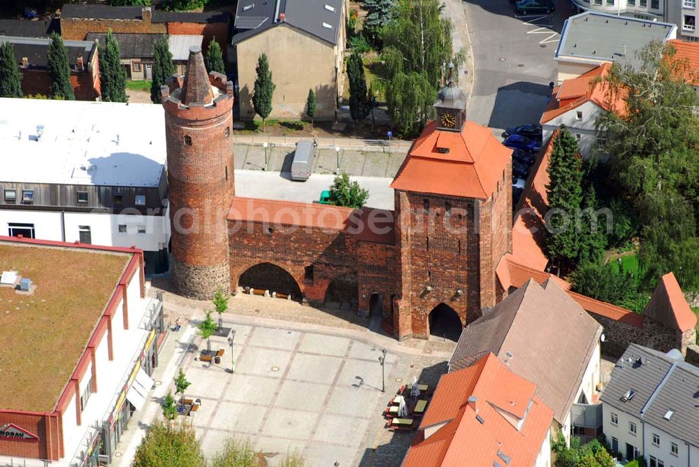 Bernau from above - Blick auf das Steintor, die Stadthalle und den Firmensitz der Wohnungs- und Baugesellschaft mbH Bernau in der Berliner Str. 2 · 16321 Bernau · Telefon: (03338) 39 34-0