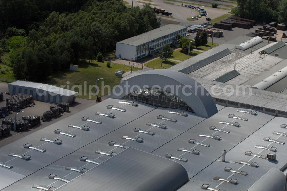 Aerial image Bad Schmiedeberg - Blick auf das Werk der Firma STEINZEUG Abwassersysteme GmbH im Stadtteil Patzschwig. Die STEINZEUG GmbH ist Hersteller von Steinzeugrohren und Formstücken. Weitere Produktionsstandorte sind Frechen in Nordrhein-Westfalen und Hasselt in Belgien. Kontakt: STEINZEUG Abwassersysteme GmbH, Verlängerte Torgauer Straße 1, 06905 Bad Schmiedeberg, Tel. +49(0)2234 5070, Fax +49(0)2234 507730