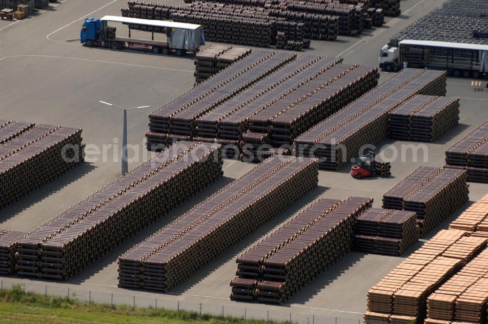 Aerial photograph Bad Schmiedeberg - Blick auf das Werk der Firma STEINZEUG Abwassersysteme GmbH im Stadtteil Patzschwig. Die STEINZEUG GmbH ist Hersteller von Steinzeugrohren und Formstücken. Weitere Produktionsstandorte sind Frechen in Nordrhein-Westfalen und Hasselt in Belgien. Kontakt: STEINZEUG Abwassersysteme GmbH, Verlängerte Torgauer Straße 1, 06905 Bad Schmiedeberg, Tel. +49(0)2234 5070, Fax +49(0)2234 507730