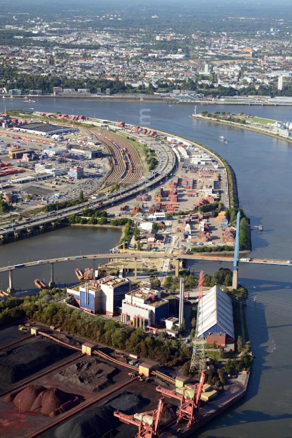 Aerial photograph Hamburg - Interlocking Containerterminal in Hamburg-Mitte / Waltershof. A project of the Hamburg Port Authority HPA