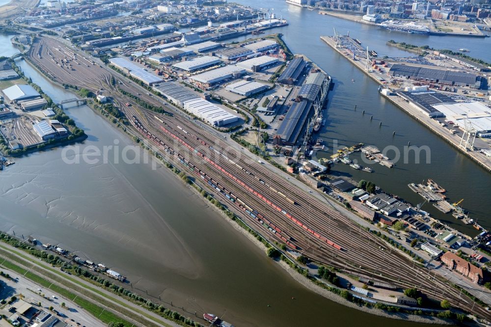 Hamburg from above - Interlocking Port Station Hamburg-South in Hamburg-Mitte / Kleiner Grasbrook. A project of the Hamburg Port Authority HPA