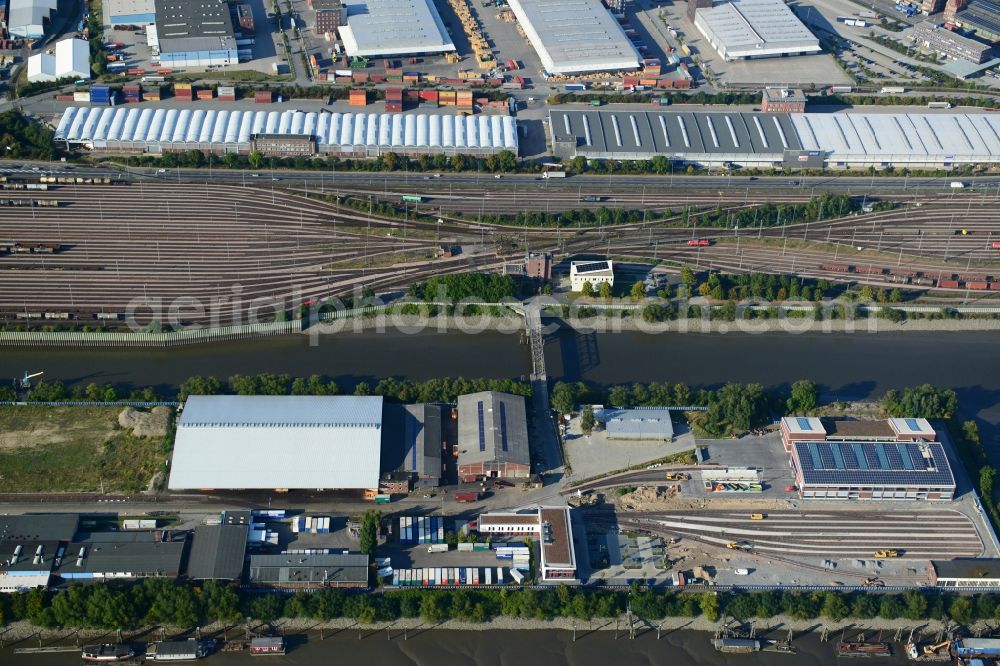 Aerial image Hamburg - Interlocking Port Station Hamburg-South in Hamburg-Mitte / Kleiner Grasbrook. A project of the Hamburg Port Authority HPA