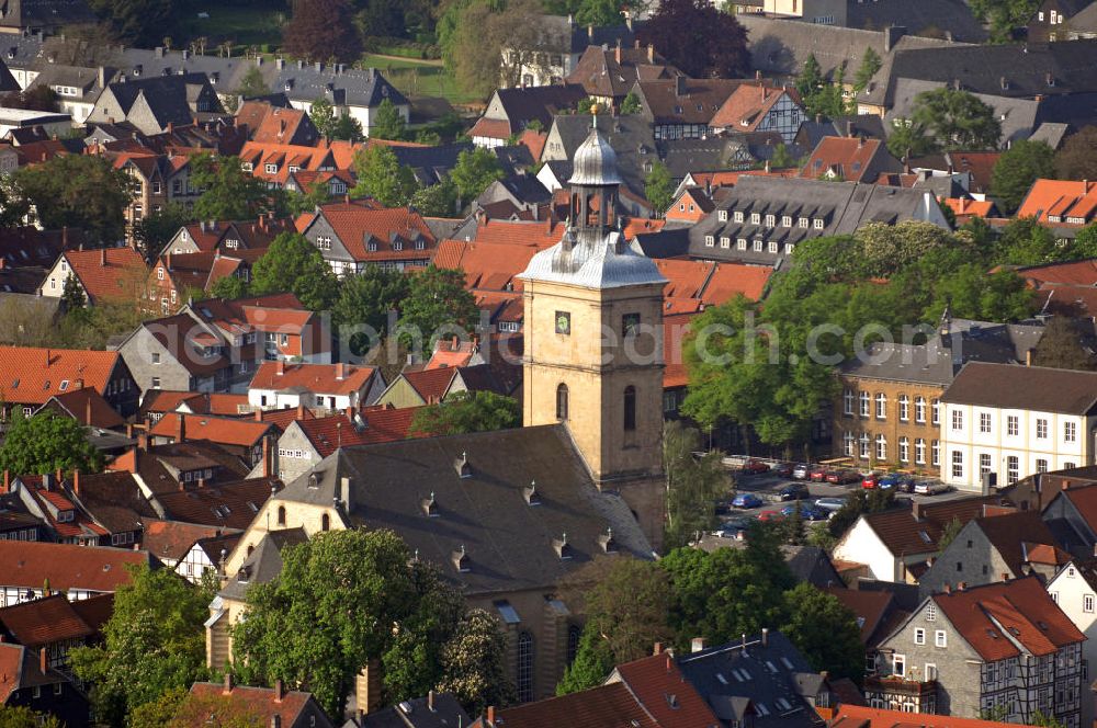 Goslar from above - Blick auf die Stephanikirche in Goslar. Die dreischiffige Hallenkirche im Stil des Barock wurde im Jahr 1734 eingeweihtund steht im Osten der Altstadt. View of the Stephani Church in Goslar. The monastery church in the Baroque style was inaugurated in 1734 and is situated in the east of the historic city.