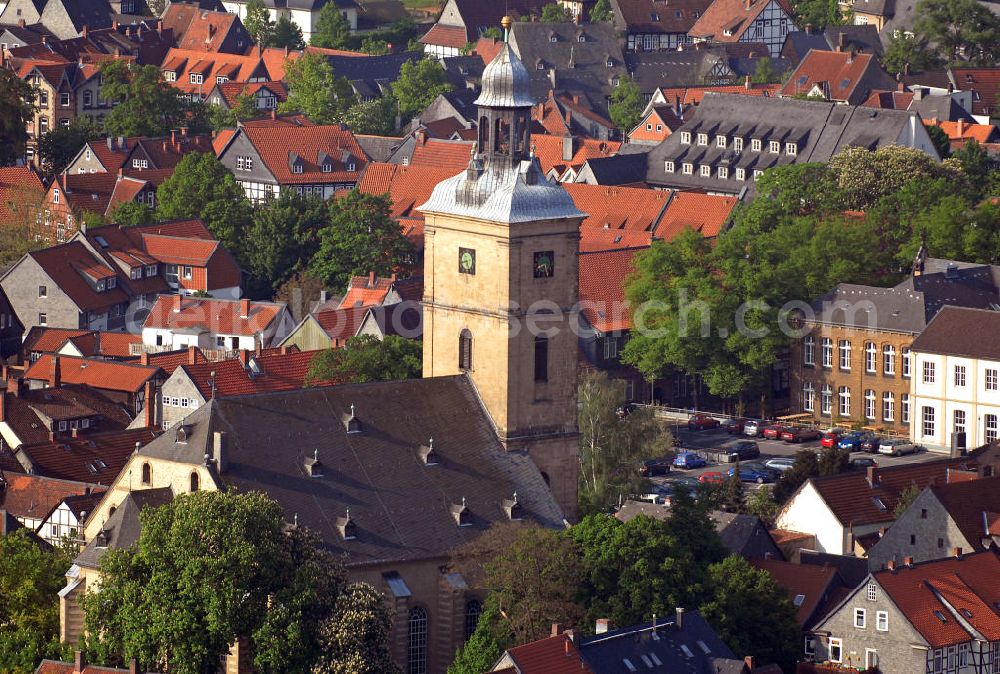 Goslar from the bird's eye view: Blick auf die Stephanikirche in Goslar. Die dreischiffige Hallenkirche im Stil des Barock wurde im Jahr 1734 eingeweihtund steht im Osten der Altstadt. View of the Stephani Church in Goslar. The monastery church in the Baroque style was inaugurated in 1734 and is situated in the east of the historic city.