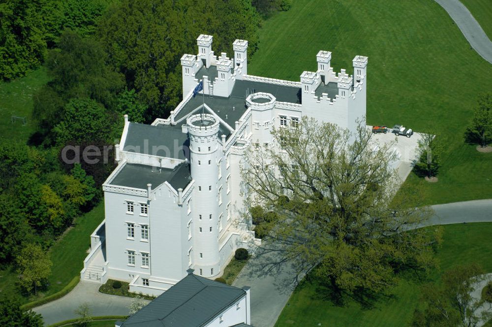 Aerial image Bad Doberan - Heiligendamm - Blick auf die Burg Hohenzollern vom Kempinski Grand Hotel Heiligendamm. Mit der Burg Hohenzollern hatte einst Großherzog Paul Friedrich sich und seiner Gemahlin einen Traum erfüllt. Heute residiert man unter Zinnen und Giebeln in 12 luxuriösen Doppelzimmer und 9 Suiten. Kontakt: Prof.-Dr.-Vogel-Straße 16-18, 18209 Bad Doberan - Heiligendamm, Tel. +49 (0) 38203 740-0, Fax: +49 (0) 38203 740-7474, E-mail: reservations.heiligendamm@kempinski.com