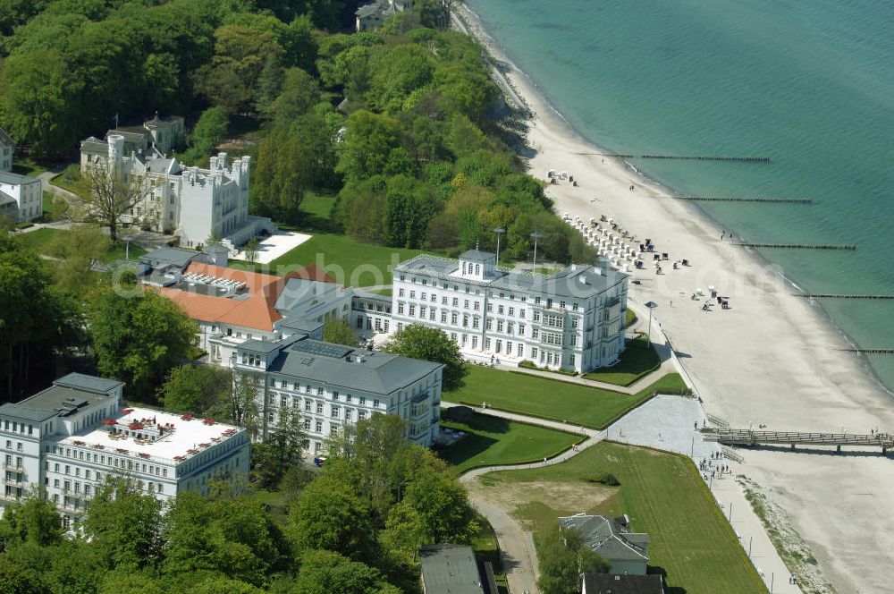 Bad Doberan - Heiligendamm from above - Blick auf das Kempinski Grand Hotel Heiligendamm. Mit dem Severin Palais, Haus Grand Hotel, Haus Mecklenburg, das Kurhaus und der Burg Hohenzollern (von vorn nach hinten). Kontakt: Prof.-Dr.-Vogel-Straße 16-18, 18209 Bad Doberan - Heiligendamm, Tel. +49 (0) 38203 740-0, Fax: +49 (0) 38203 740-7474, E-mail: reservations.heiligendamm@kempinski.com