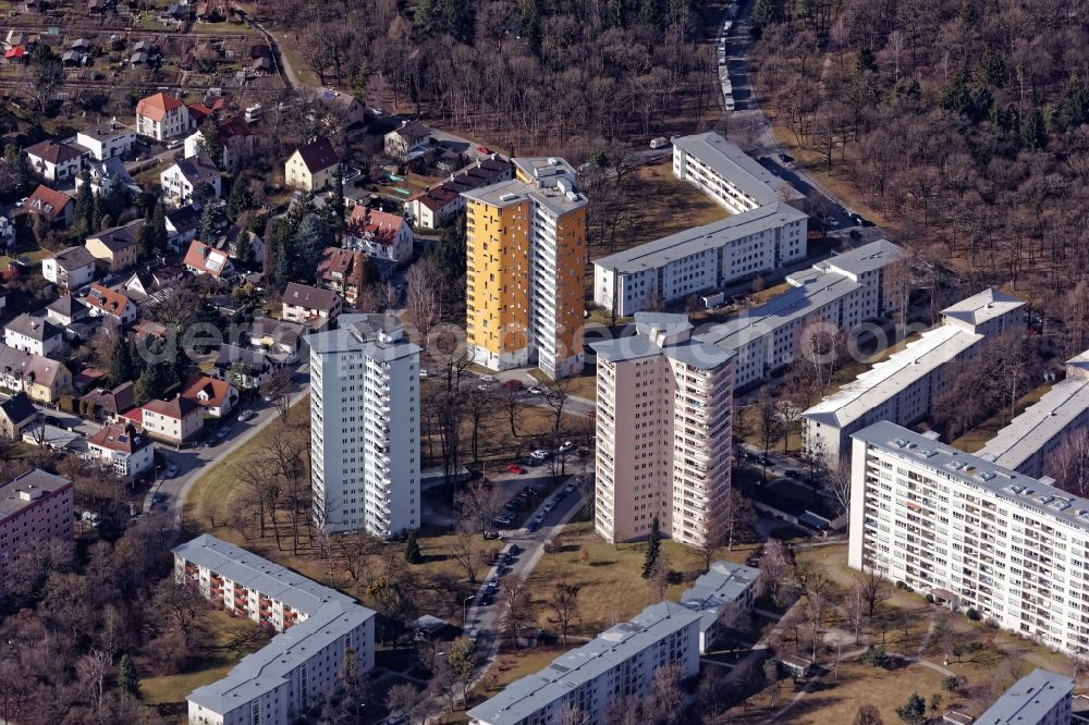 München from above - High-rise ensemble Stzernhaeuser in the district Thalkirchen-Obersendling-Forstenried-Fuerstenried-Solln in Munich in the state Bavaria