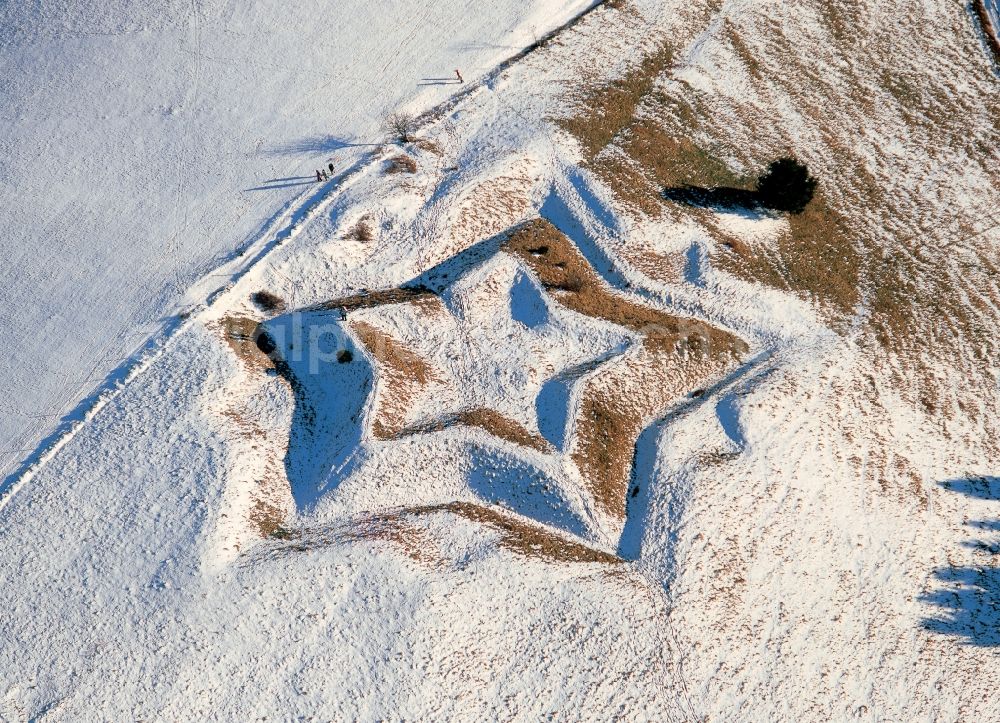 Aerial photograph Kleines Wiesental - View to the remains of an defence building from the 17.century near Neuenweg, Kleines Wiesental, in the Black Forest. The former redoubt was built from margrave Ludwig from Baden-Baden and nowadays looks like a Christmas star