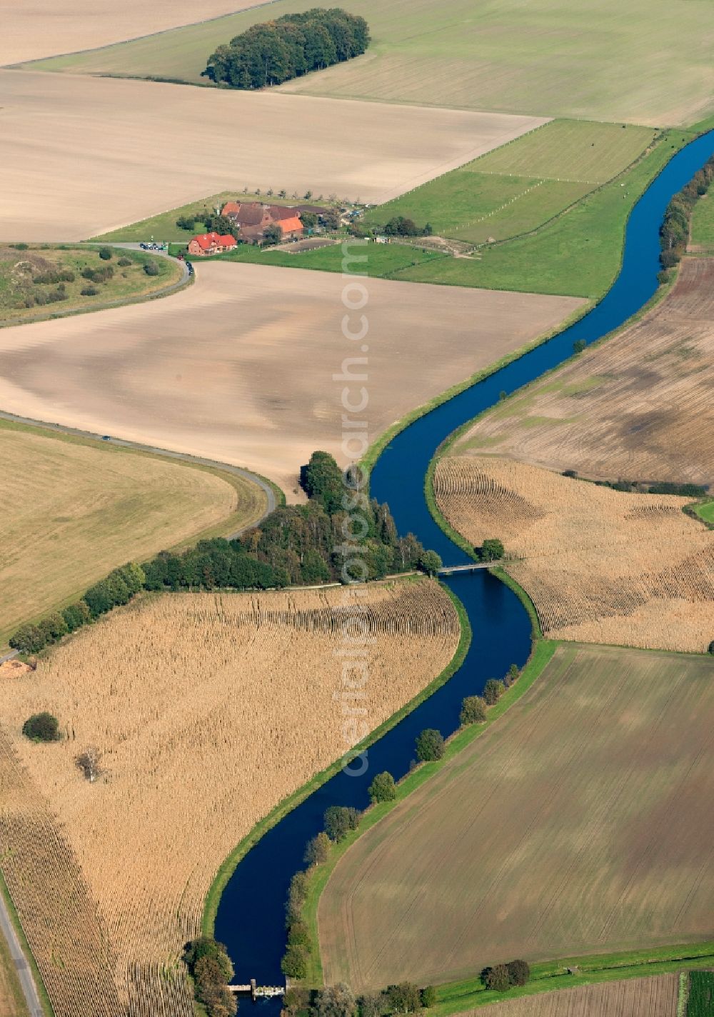 Aerial photograph Olfen - View of the Stever in Olfen in the state of North Rhine-Westphalia