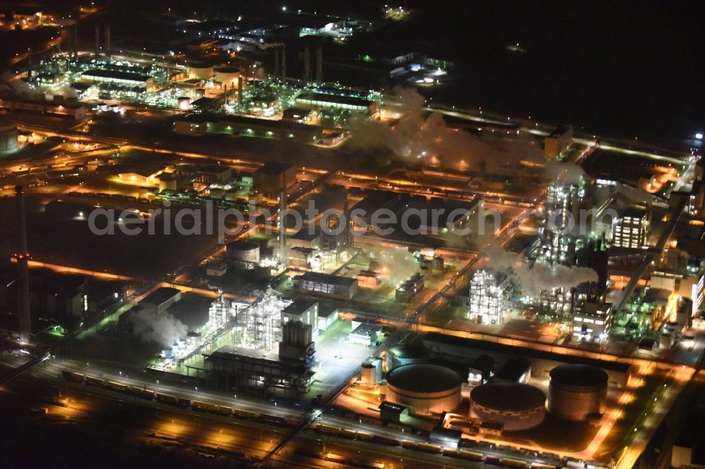 Priesteritz from above - Night view of the chemical agro-park Priesteritz of SKW Stickstoffwerke Priesteritz GmbH in Saxony-Anhalt