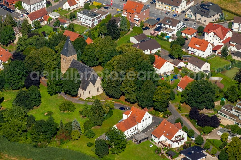 Stift Quernheim from above - Church and view of Stift Quernheim in the state of North Rhine-Westphalia. The village is a part of the borough of Kirchlengern and known for its church