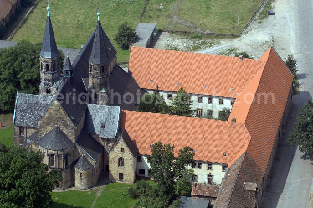 Hamersleben from the bird's eye view: Strasse der Romanik: Das Kloster Hamersleben, ein ehemaliges Augustiner-Chorherrenstift im Bistum Halberstadt, gehört heute zum Bistum Magdeburg und liegt in Sachsen-Anhalt. Kontakt: Katholisches Pfarramt Ludger Kemming, Klosterhof 8, Tel. + Fax: 039401-483