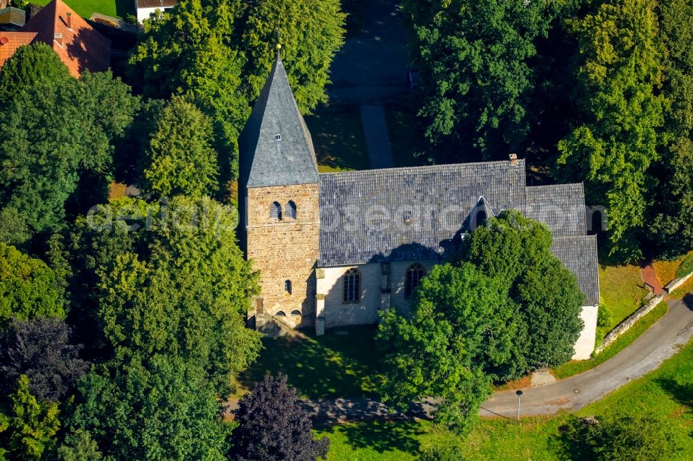 Stift Quernheim from above - Church of Stift Quernheim in the state of North Rhine-Westphalia. The village is a part of the borough of Kirchlengern and known for its church