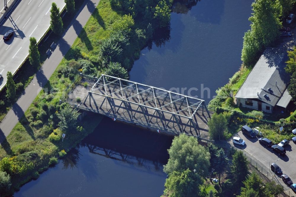 Berlin from above - View of a closed bridge in Berlin- Britz on the grounds of the Waterways and Shipping Administration of the federal government