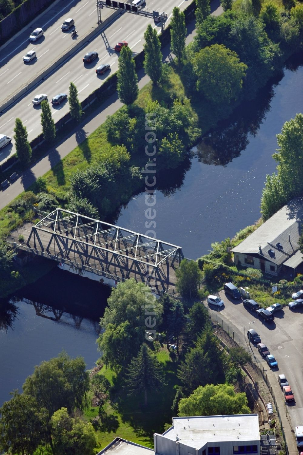 Berlin from the bird's eye view: View of a closed bridge in Berlin- Britz on the grounds of the Waterways and Shipping Administration of the federal government