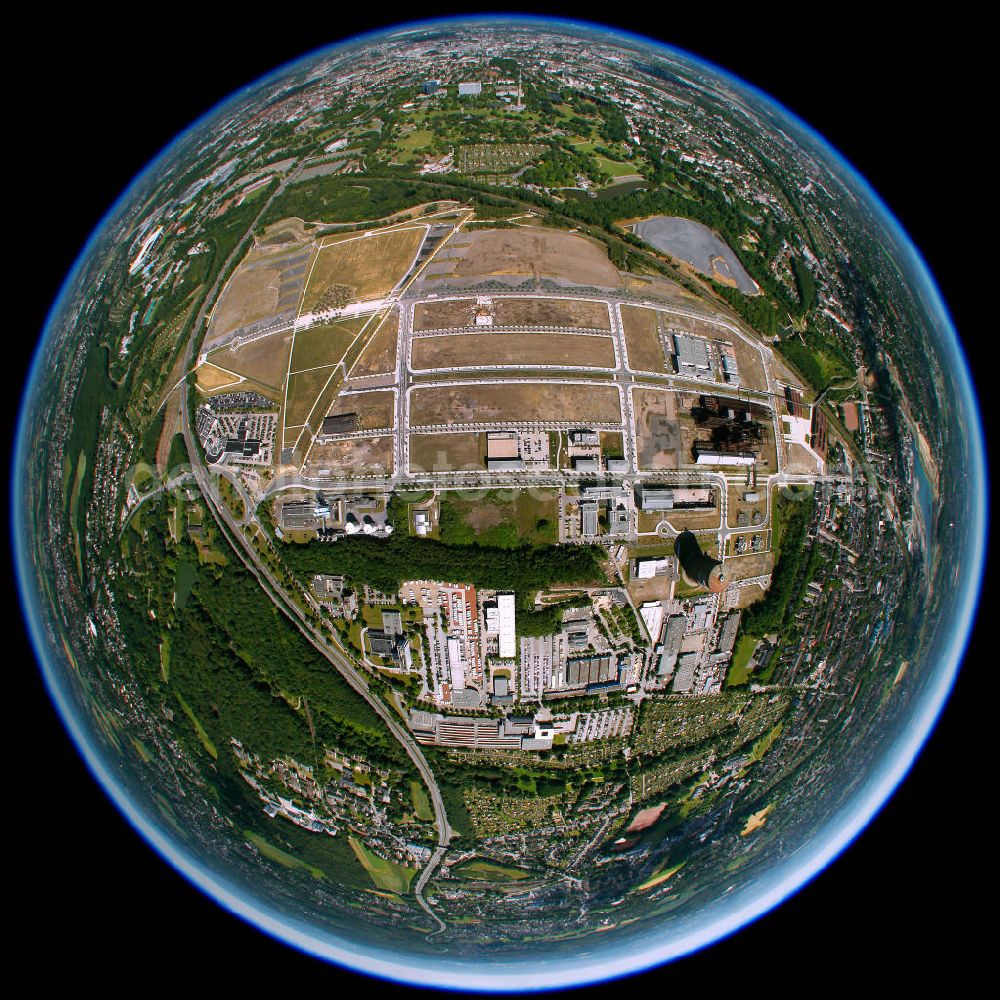 Aerial image Dortmund - Fish eye look at the abandoned blast furnace of the steel works Phoenix-West in the district Hörde of the city of Dortmund