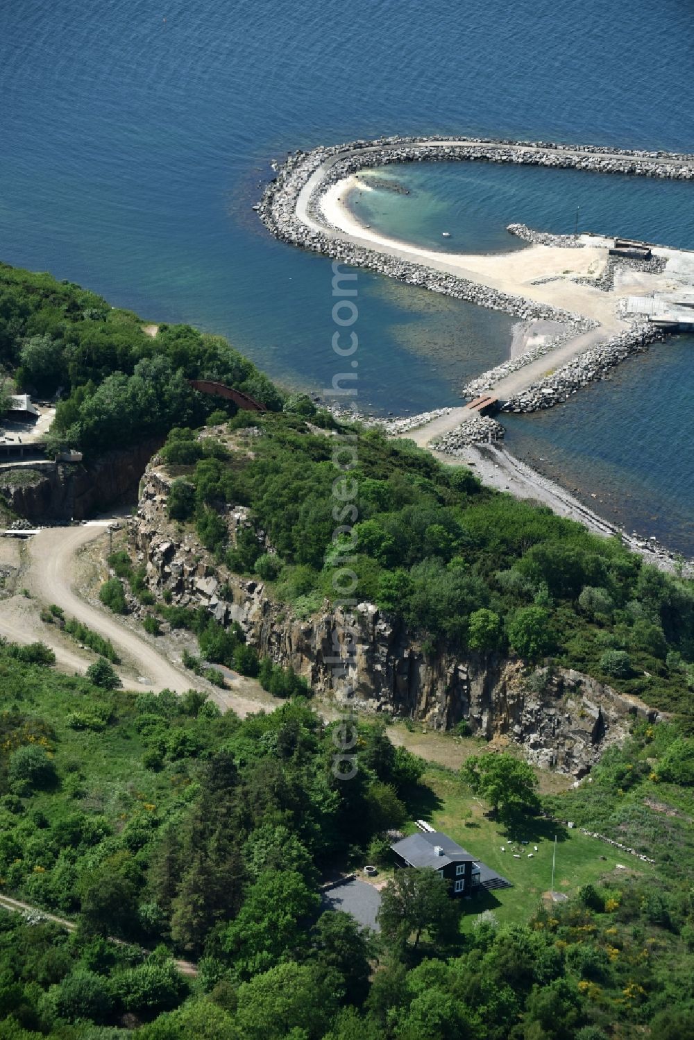 Aerial image Hasle - Unused renatured quarry Baltic Sea Bornholm Island in Hasle in Region Hovedstaden, Denmark