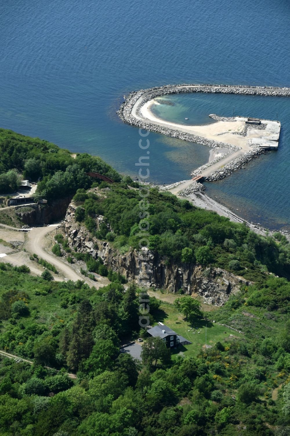 Aerial photograph Hasle - Unused renatured quarry Baltic Sea Bornholm Island in Hasle in Region Hovedstaden, Denmark