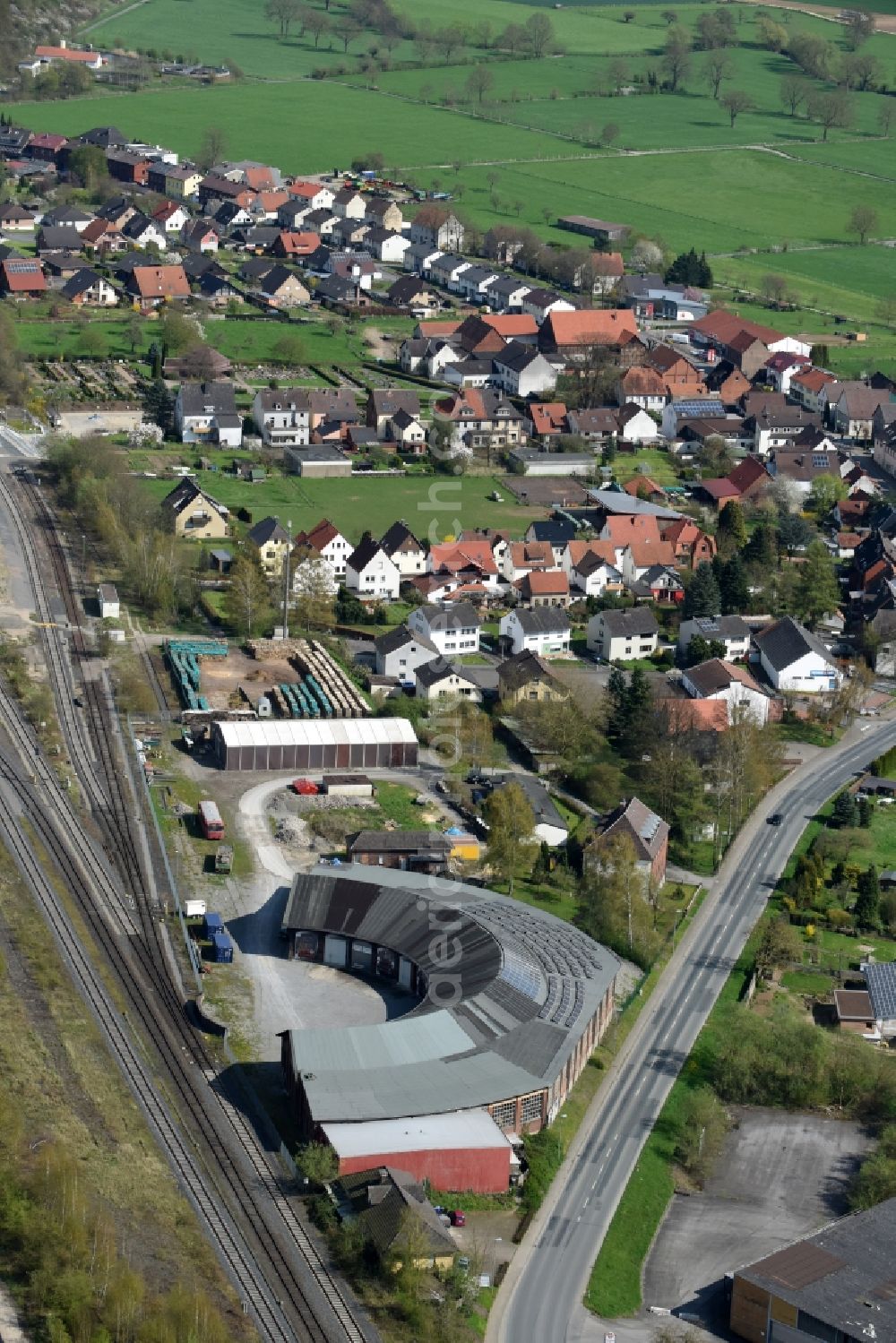 Aerial image Ottbergen - Decommissioned roundhouse - train Halle train in Ottbergen in North Rhine-Westphalia