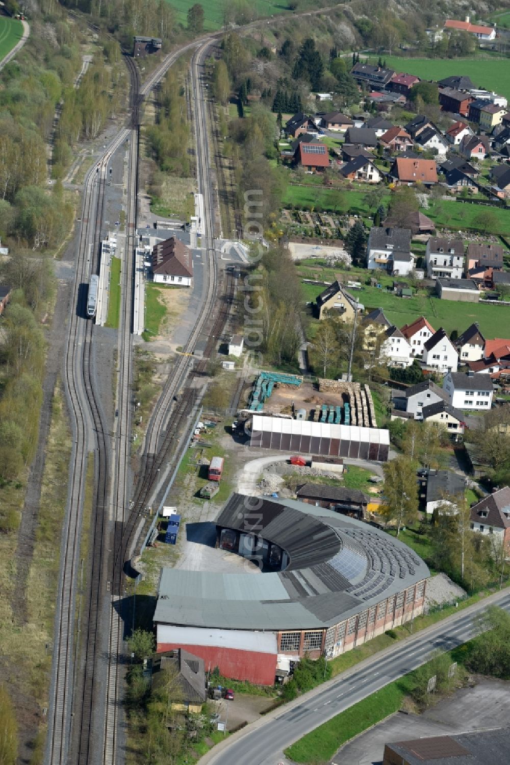 Ottbergen from above - Decommissioned roundhouse - train Halle train in Ottbergen in North Rhine-Westphalia