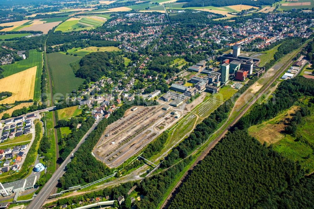 Gelsenkirchen from above - Mining area - terrain and overburden areas of the hard coal - the disused opencast mine DSK Bergwerk Lippe / Zeche Westerholt in the district Hassel in Gelsenkirchen in the Ruhr area in the state North Rhine-Westphalia, Germany