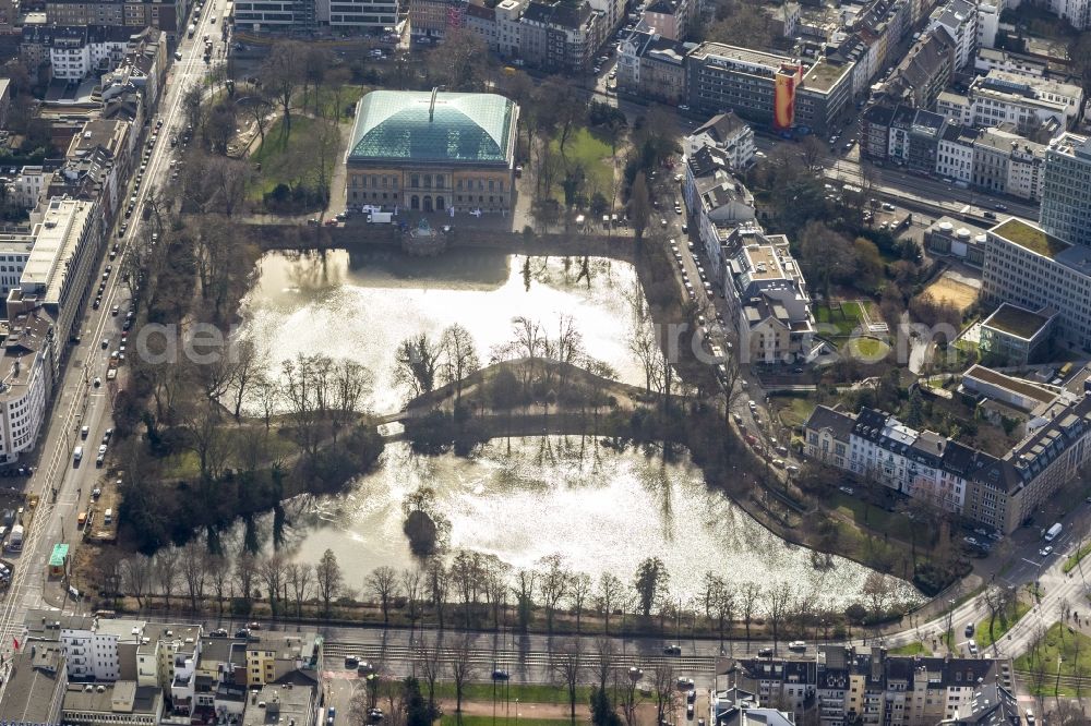 Düsseldorf from the bird's eye view: View of the Ständehaus in Düsseldorf in the state North Rhine-Westphalia. The Ständehaus is the building of the former prussian provincial diet of the Rhineland. Today it houses as exhibition building K21 the section contemporary art