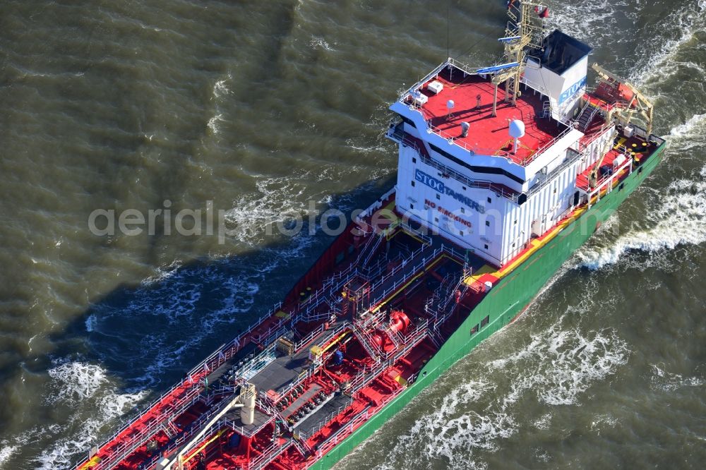 Cuxhaven from above - STOC tanker - ship in the bay of the North Sea at Cuxhaven in Lower Saxony