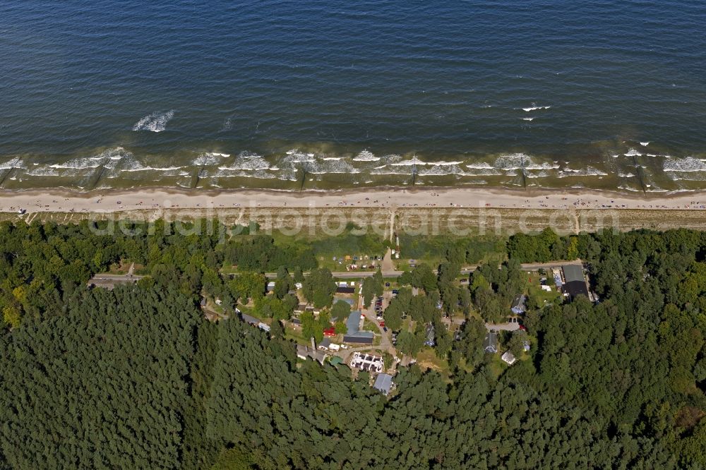 Zinnowitz from above - Beach section of the popular holiday and tourism, on the Baltic coast of the island of Usedom in Zinnowitz in Mecklenburg-Western Pomerania