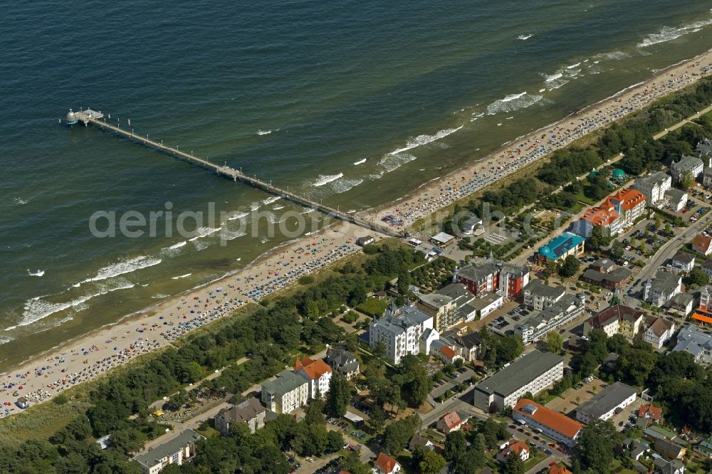 Aerial image Zinnowitz - Beach section with pier on the Baltic coast of the island of Usedom in Zinnowitz in Mecklenburg-Western Pomerania