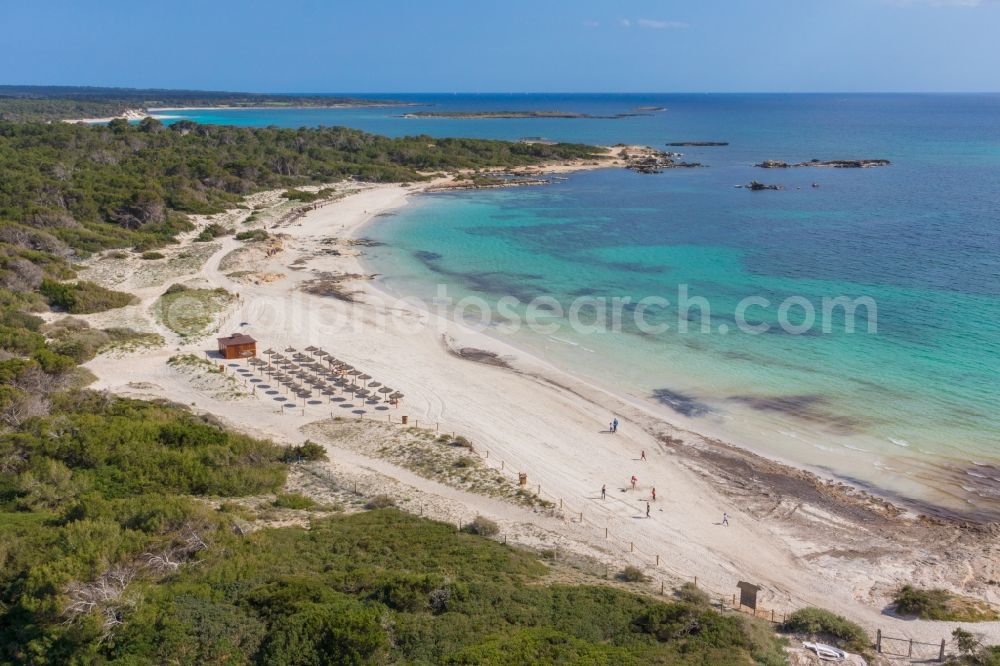 Aerial photograph Colonia Sant Jordi - Beach of Colonia Sant Jordi on the Mediterranean coast of the Spanish Balearic island of Mallorca in Spain