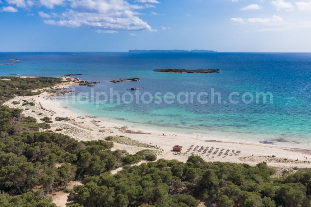 Colonia Sant Jordi from above - Beach of Colonia Sant Jordi on the Mediterranean coast of the Spanish Balearic island of Mallorca in Spain