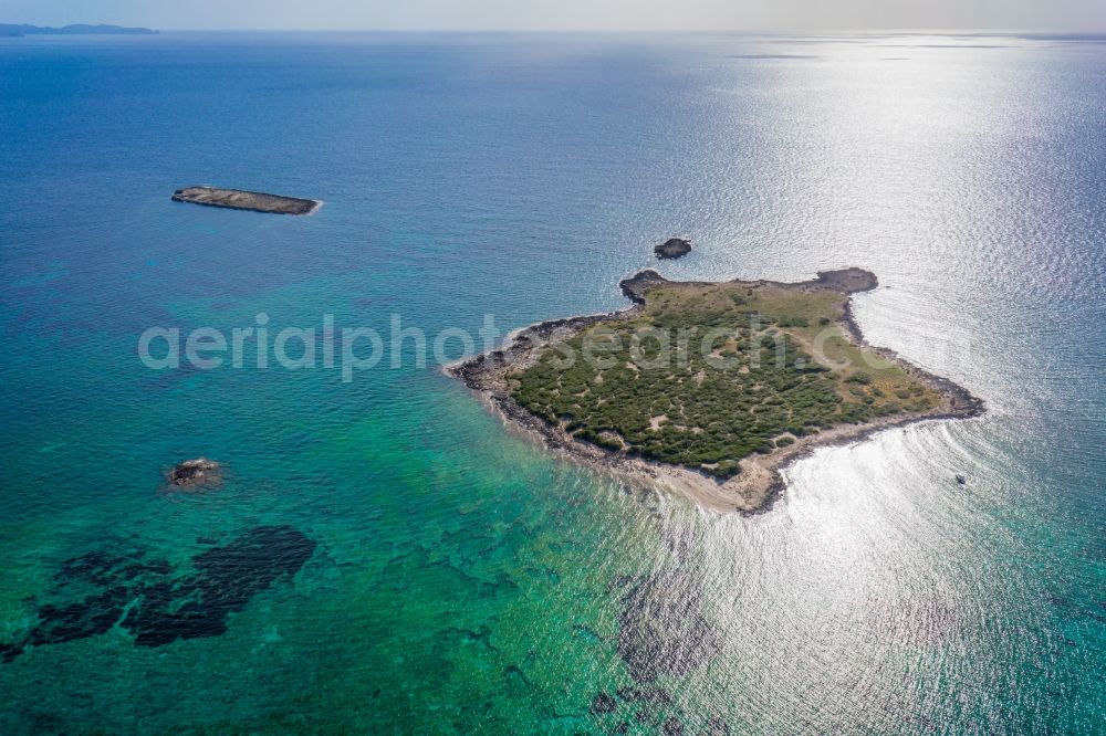 Colonia Sant Jordi from above - Beach of Colonia Sant Jordi on the Mediterranean coast of the Spanish Balearic island of Mallorca in Spain