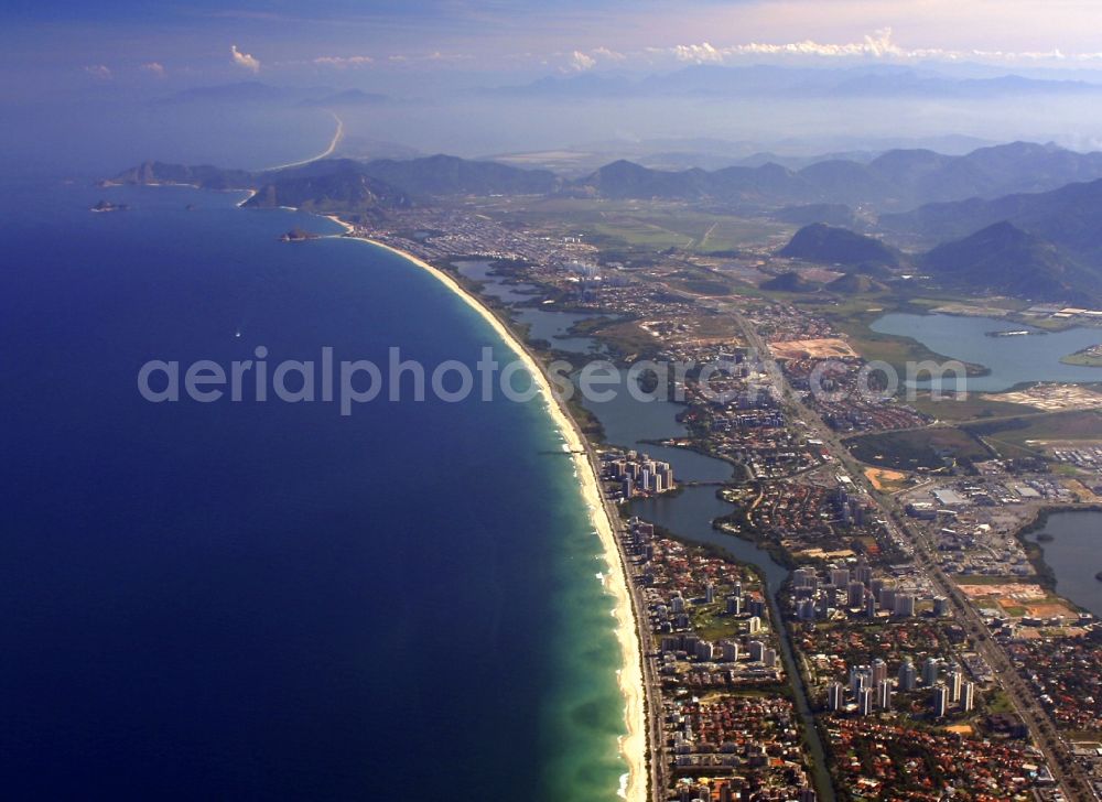 Rio de Janeiro from the bird's eye view: Beach and coastal area on the outskirts of Barra e Recreio in Rio de Janeiro in Brazil