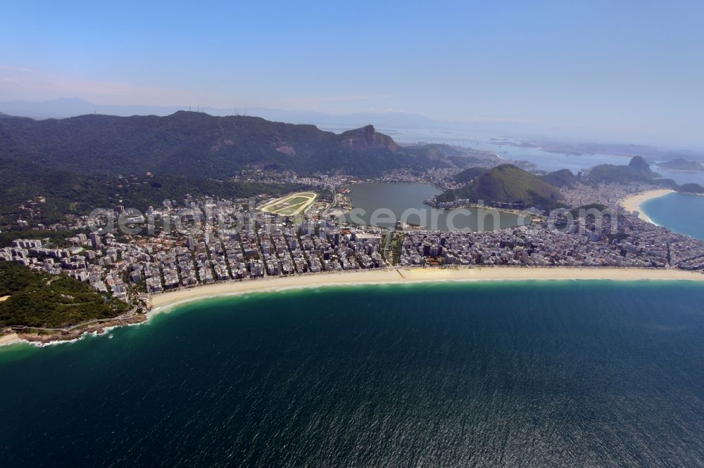 Rio de Janeiro from the bird's eye view: Beach and coastal area on the outskirts of Leblon in Rio de Janeiro in Brazil