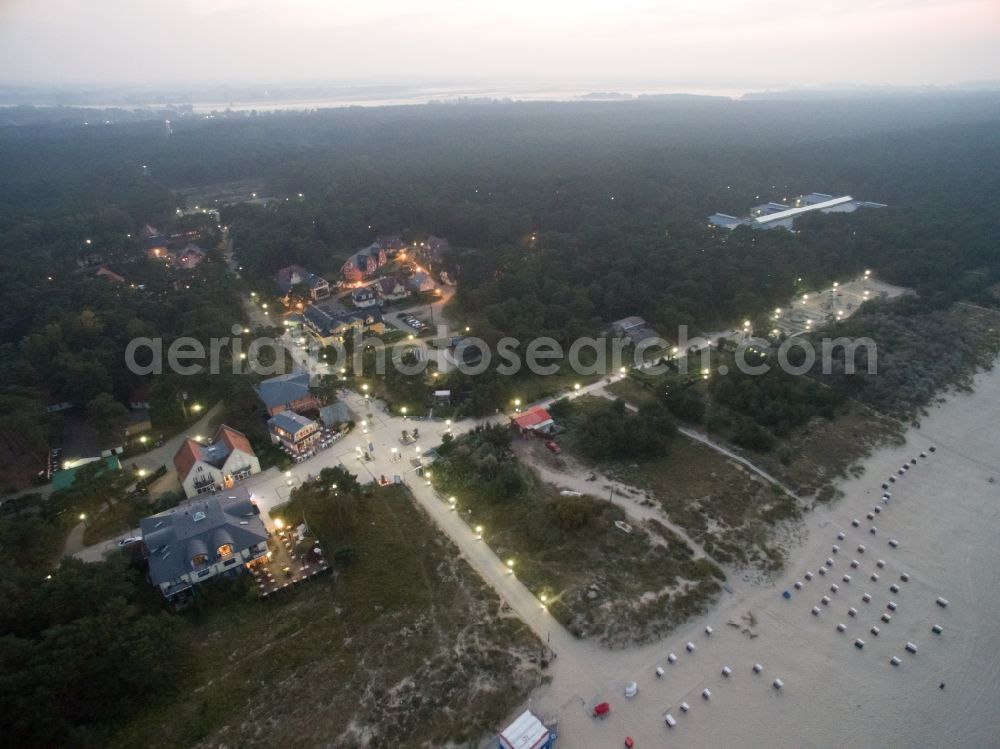 Trassenheide from above - Beach and coastal area Trassenheide in Mecklenburg-Vorpommern in the evening in the fall