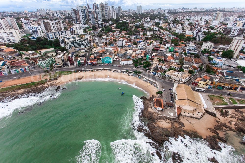 Aerial photograph Salvador - Beach Praia do Rio Vermelho and the church N. S. de Santana in Salvador da Bahia in Brazil