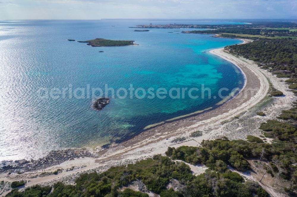 Ses Salines from above - Beach of Ses Salines on the Mediterranean coast of the Spanish Balearic island of Mallorca in Spain