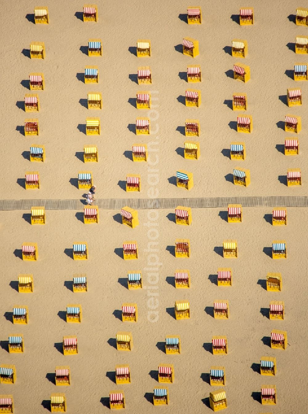 Lübeck from above - Beach chair on the sandy beach ranks in the coastal area of baltic sea near Travemuende in Luebeck in the state Schleswig-Holstein