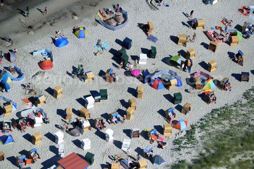 Aerial image Dierhagen - Beach chair on the sandy beach ranks in the coastal area of baltic see in Dierhagen in the state Mecklenburg - Western Pomerania